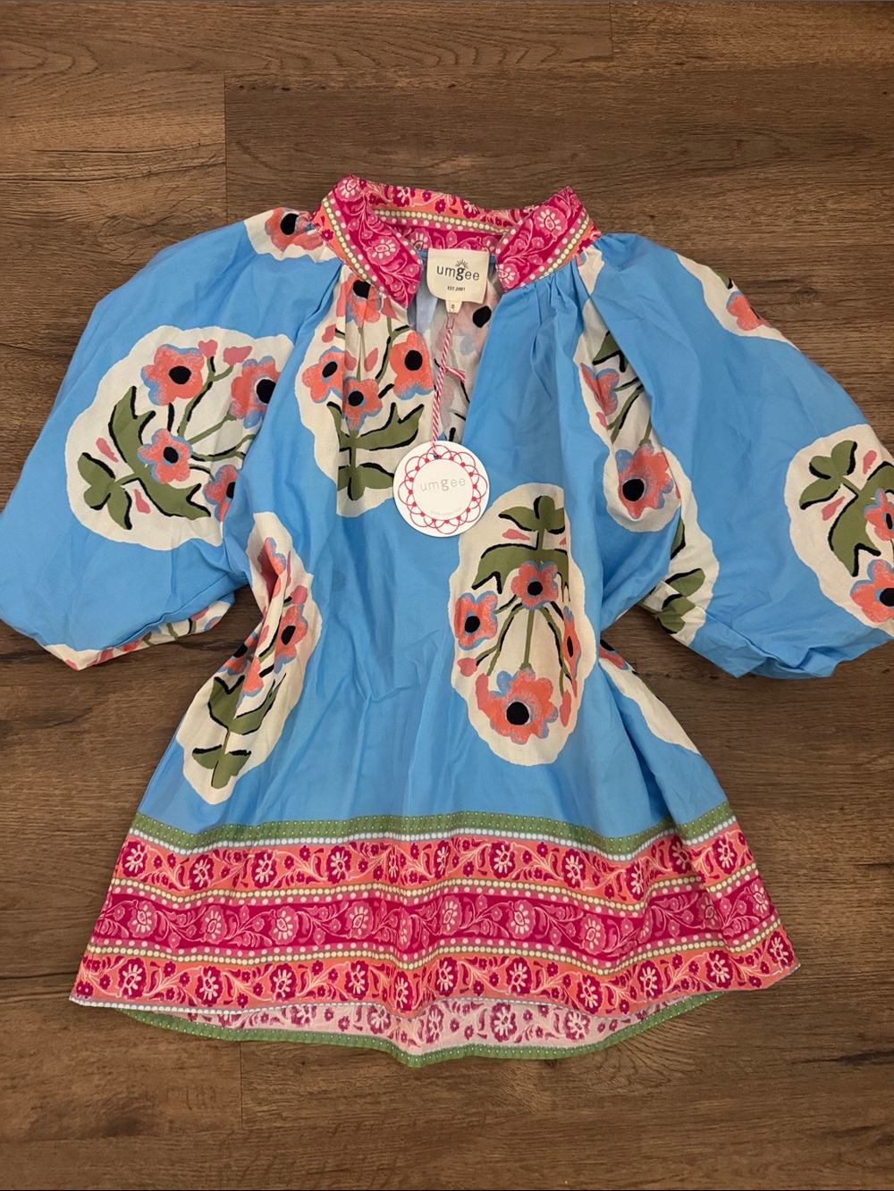 NWT Umgee Blue Floral Peasant Blouse